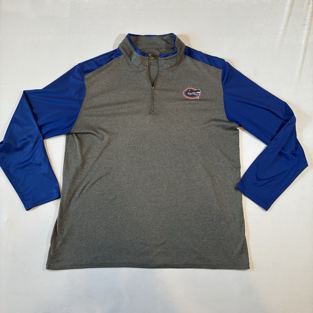 Colosseum Florida Gators Pullover Mens XXL Gray Blue 1/4 Zip NCAA Training Top‎